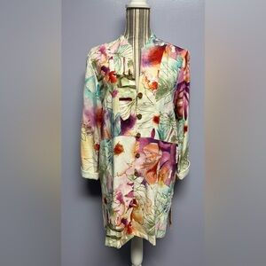 Coldwater creek watercolor Floral linen blend Women's lightweight midi jacket M